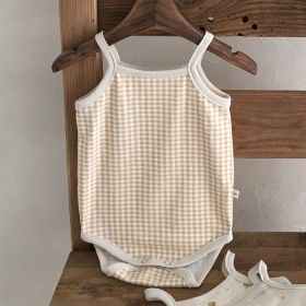 21 New Korean Version Of The Newborn Baby Soft Sling One-Piece Comfortable Romper Vest Triangle Bag Fart Clothes (Option: Lattice-90cm)