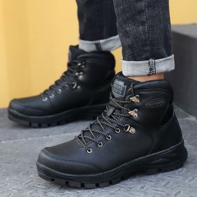 Large Size Winter Men's Shoes High-top Cotton Boots Plus Velvet To Keep Warm (Option: Black-42)