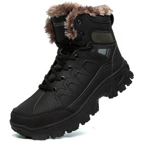 Men's Plus Size Warm High Top Outdoor Cotton Shoes (Option: BLACK-48)